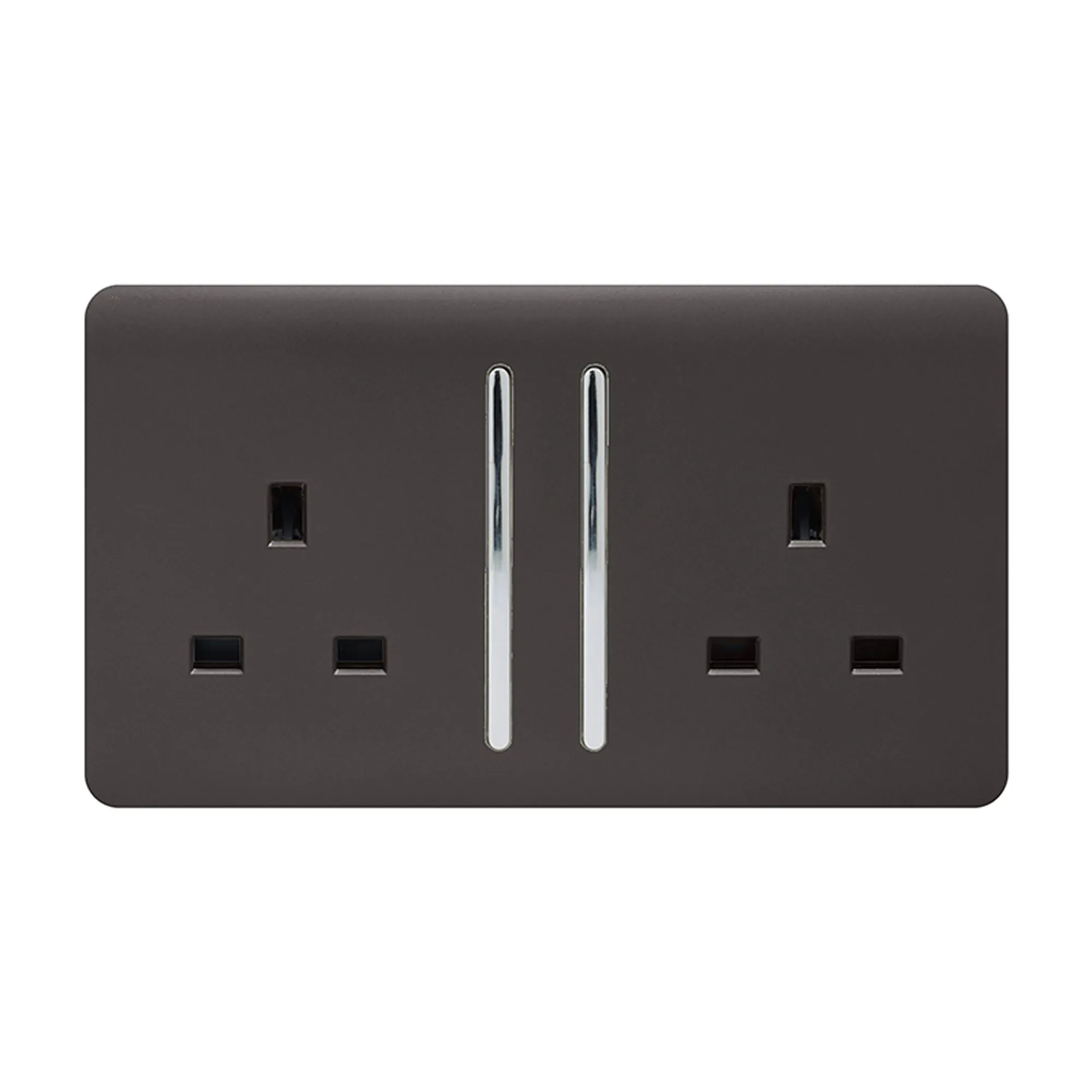 2 Gang 13Amp Long Switched Double Socket Dark Brown